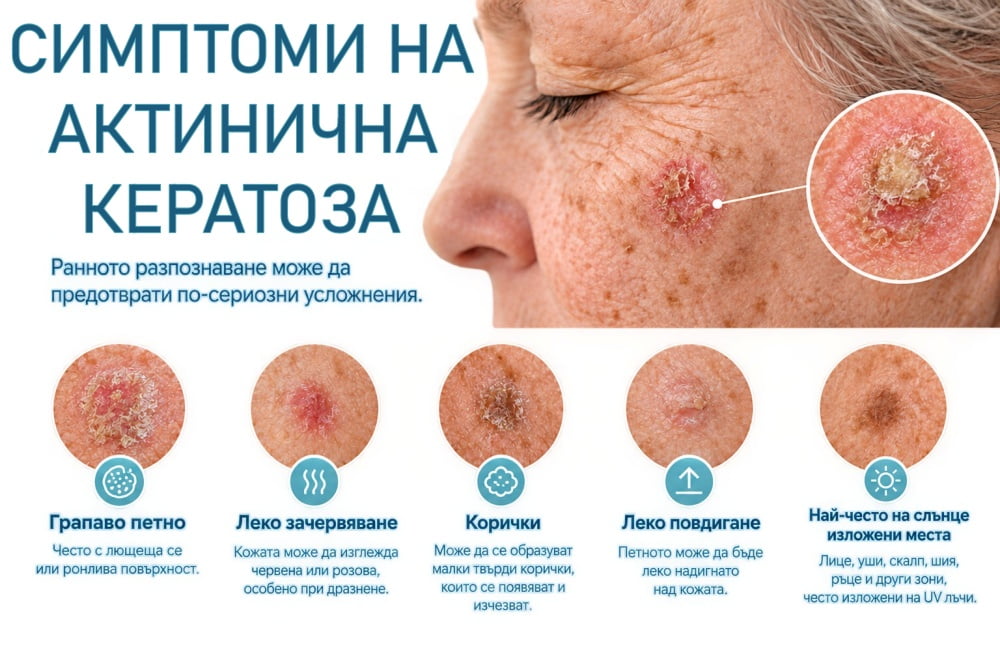 Симптоми на актинична кератоза Симптоми на актинична кератоза