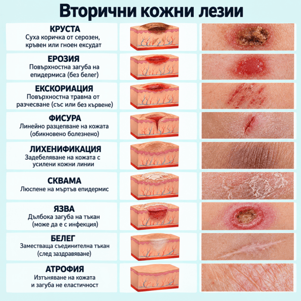 Снимки на вторични кожни лезии Снимки на вторични кожни лезии