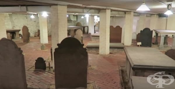 Гробище от 1800 г., запазено в сутерена на висока сграда, построена над него.