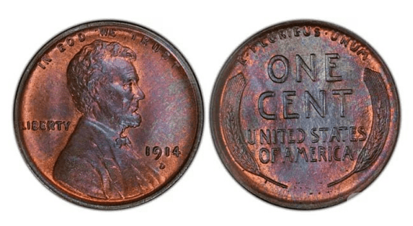 Цент с пшеница (1914-D). Цена: около 5 500 $. През 1914 г. в Денвър са сечени около1,2 млн монети и са били широко използвани, но много малко са оцелели. Още през 30-те години такава монета е много търсена. Днес има повече фалшификати,отколкото истински.