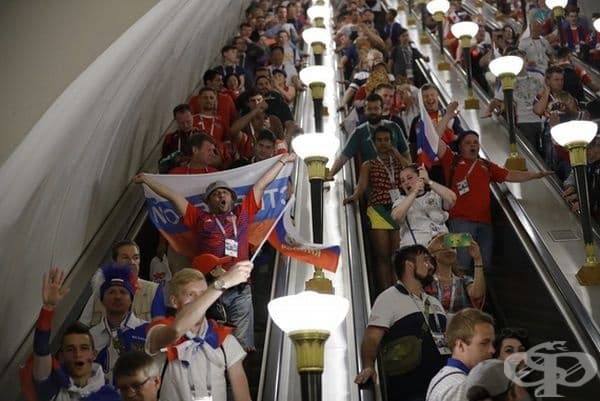 Московското метро след победата на Русия над Испания.