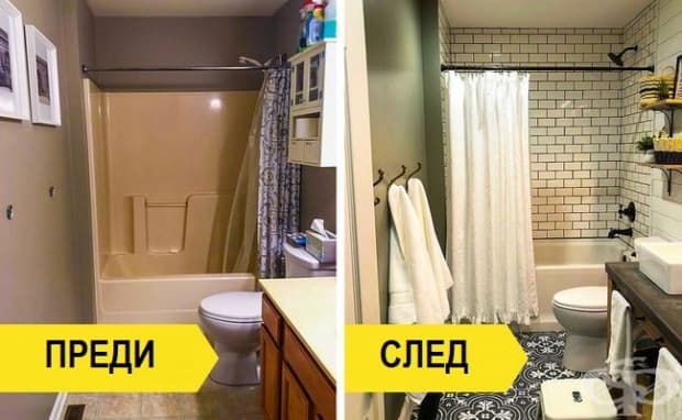 Тухлите винаги изглеждат готино. Може да освежите банята с тухлена стена, малки саксии с цветя и украшения.