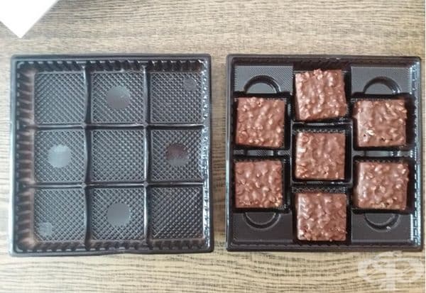 "Кутия от вафли, които купих преди седмица и кутията с вафли от тази седмица. И двете са една и съща цена!"