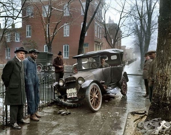 Цветна снимка на катастрофа във Вашингтон, около 1921 г.