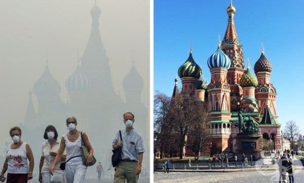 Червения площад по време на торфените пожари в Московска област през август 2010 г.