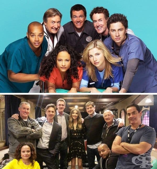 „Смешно отделение“, 2001 и 2018 г. Този комедиен сериал приключи през 2010 г. Тогава режисьорите казаха, че няма да има повече епизоди. През 2018 г. Зак Браф публикува трогателна снимка на актьорите от Vulture фестивала и добави коментар „Сезон 10.“