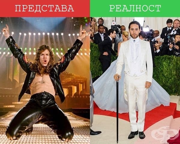 Рок звезди - Вдясно: Джаред Лето на официален прием. Забележете, че той не носи черни кожени дрехи и косата му изглежда прилежно прибрана.
