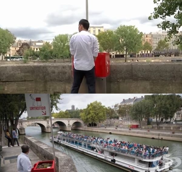 Външен писоар Les Uritrottoirs в Париж, Франция.