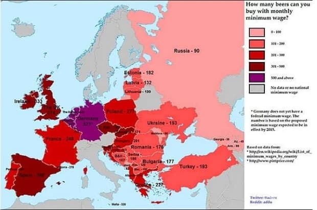 Колко бири можеш да купиш с минимална заплата в Европа?