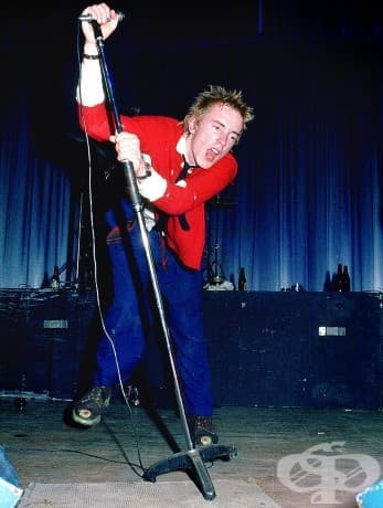 Джони Ротен от Sex Pistols в Dunstable Queensway Hall, Англия, 1976 г.