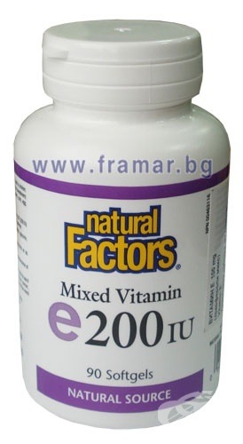 ВИТАМИН E С МИКСИРАНИ ТОКОФЕРОЛИ капсули 200 IU * 90 НАТУРАЛ ФАКТОРС ...