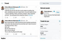 Д-р Тедрос Гебрейесус, председател на СЗО, с призив в Twitter за обединени мерки срещу коронавирус
