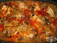 Пиле с елда, лук и моркови