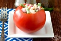 Пълнени домати с аспержи и скариди