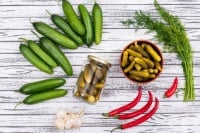 Три вида мариновани краставички - с чесън, домати и люти чушки
