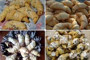 Рогчета от бисквитено тесто с извара и меден пълнеж и мак