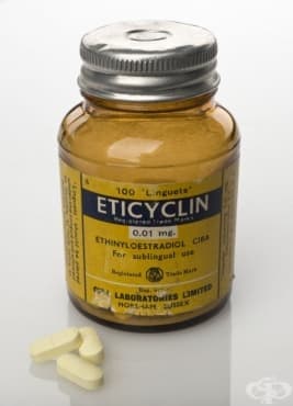 Опаковка от хормоналния медикамент "Eticyclin", разработен през 50-те години на 20 век - изображение