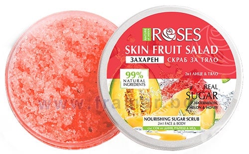 ЗАХАРЕН СКРАБ ЗА ЛИЦЕ И ТЯЛО ДИНЯ, ПЪПЕШ И МЕД NATURE OF AGIVA FRUIT SALAD 200 мл