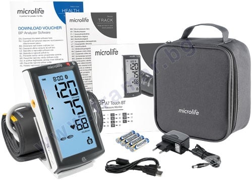 ЕЛЕКТРОНЕН АПАРАТ ЗА ИЗМЕРВАНЕ НА КРЪВНО НАЛЯГАНЕ ЗА ГОРНА ЧАСТ НА РЪКАТА МИКРОЛАЙФ BP A7 TOUCH BT